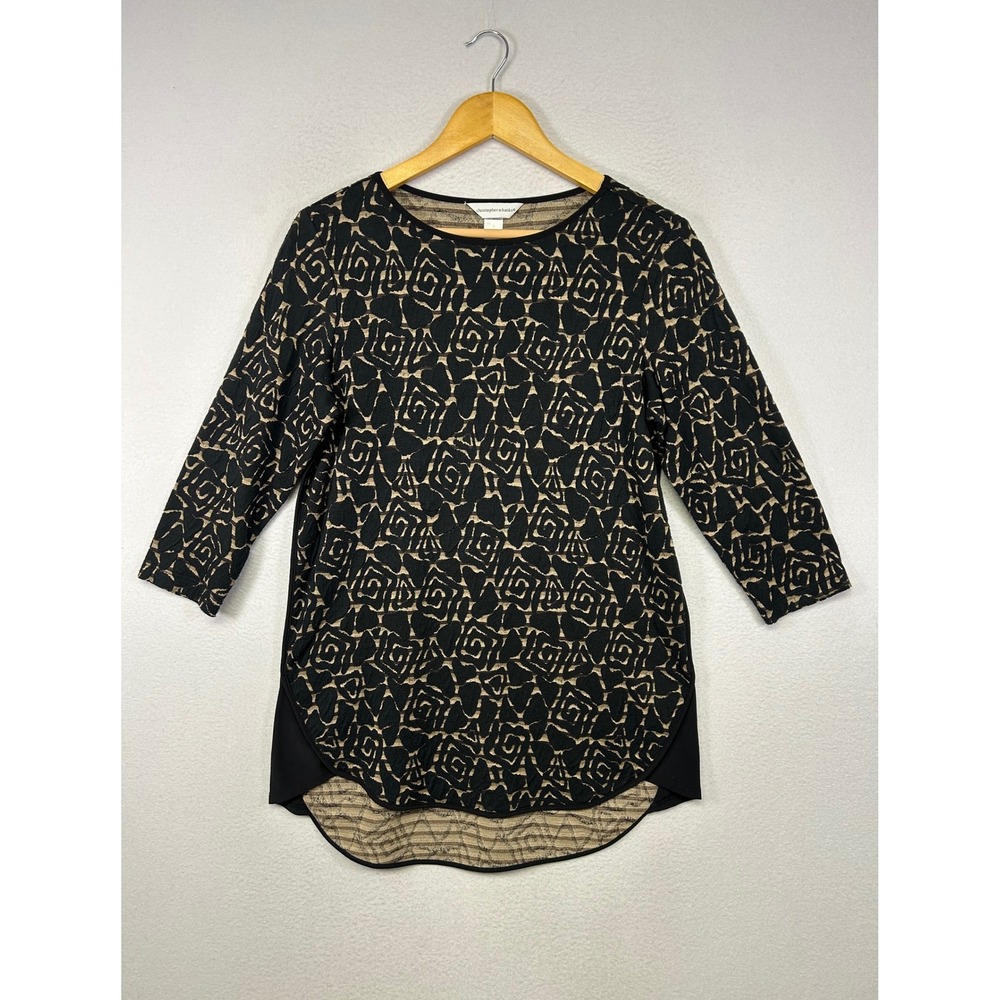 Business Casual Christopher & Banks Womens Size S Black Tan Abstract Tunic Top